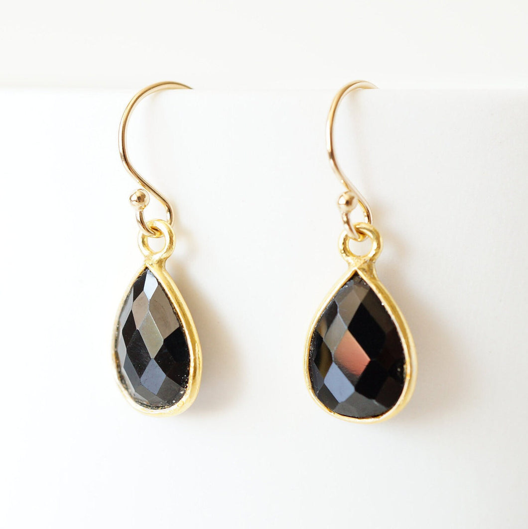Black Spinel Teardrop Earring on 14K Gold-fill earring wires (Isla) // Gift for her // Minimalist earring //