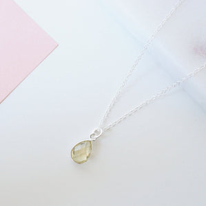 Lemon Quartz Teardrop Sterling Silver Necklace (Cannes) // Gift for her // Minimalist jewellery //
