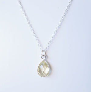 Lemon Quartz Teardrop Sterling Silver Necklace (Cannes) // Gift for her // Minimalist jewellery //