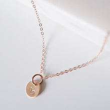 Load image into Gallery viewer, Tiny Rose Gold Heart Coin on Rose Gold Necklace (Carey) // Initial necklace // Personalized necklace // Personalized gift