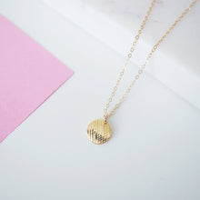 Load image into Gallery viewer, Gold Vermeil Angled Textured Coin on 14K Gold-fill Necklace (Casey) 