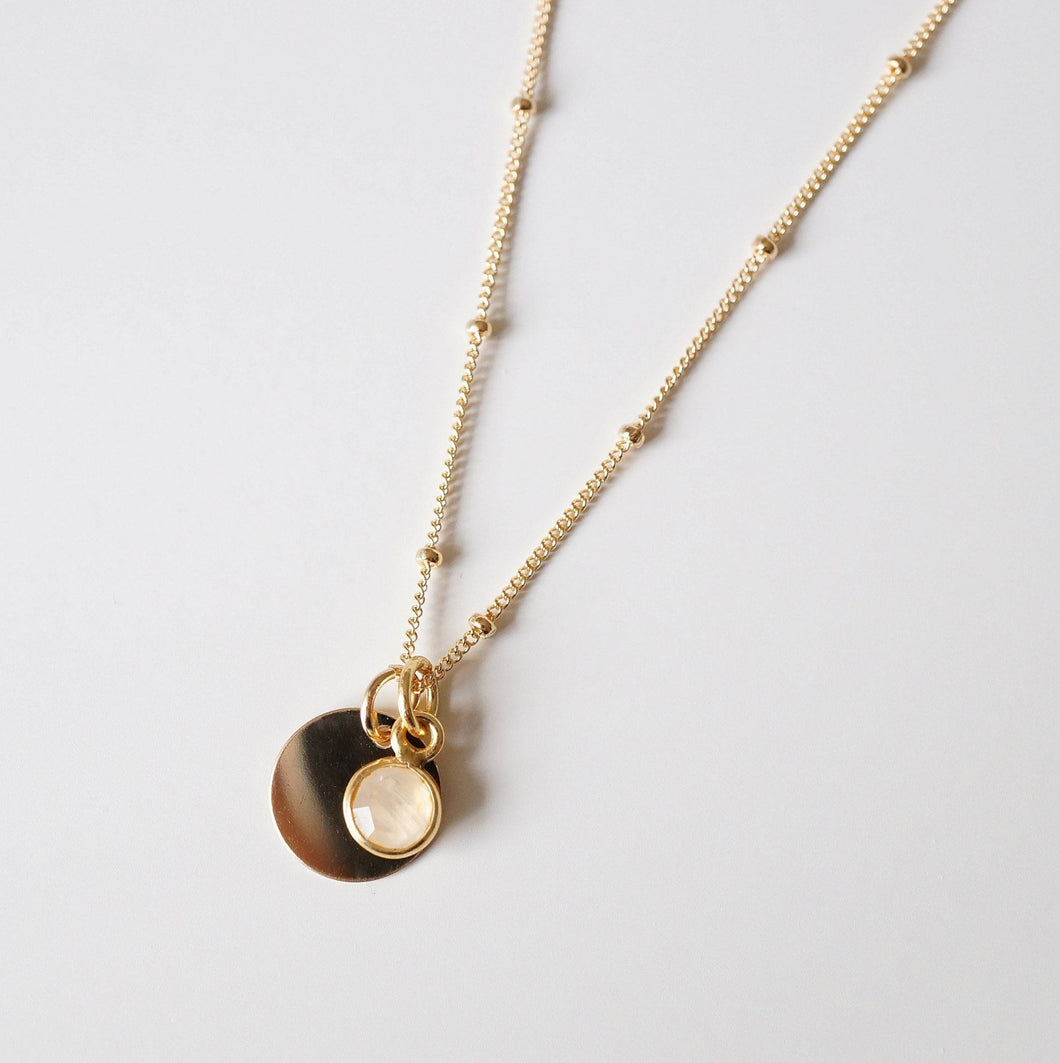 Moonstone and Gold Coin on Gold Necklace (Presley) // Gift for sister // Present for mom // Dainty necklace