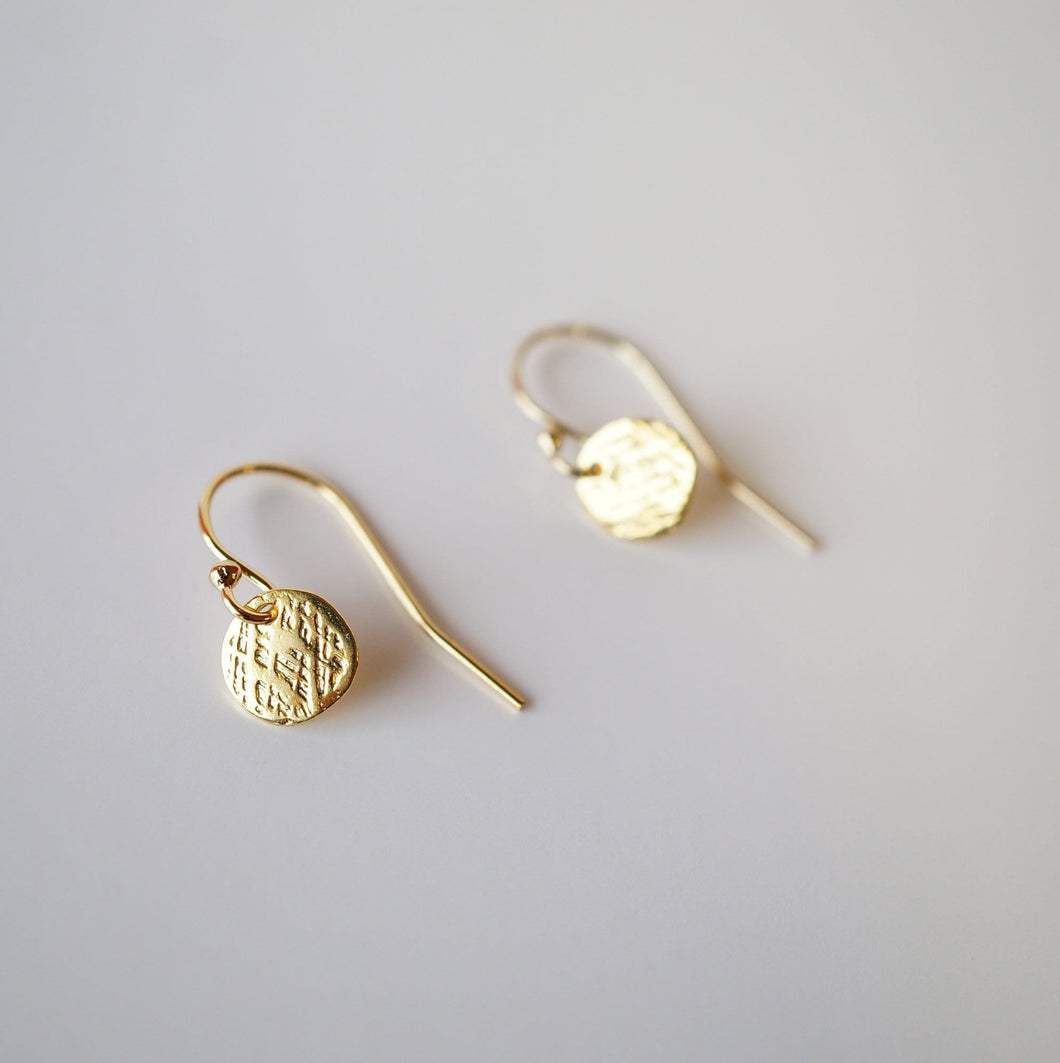 Tiny Gold Coin Textured Earrings with 14K Gold-fill Earwires (Casey) // Gold plated silver // Gifts for her // Minimal earrings