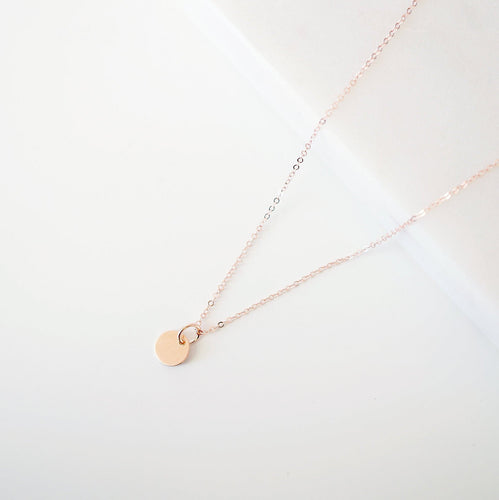 Tiny Rose Gold Coin on Rose Gold Necklace (Carey) 