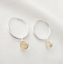 Load image into Gallery viewer, Citrine gemstones on Silver Hoop Earrings (Valais) // Gifts for her // Minimalist jewelry