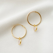 Load image into Gallery viewer, Rose Quartz Gold Hoop Earrings (Valais) // Gifts for her // Handmade earrings // Minimalist jewelry
