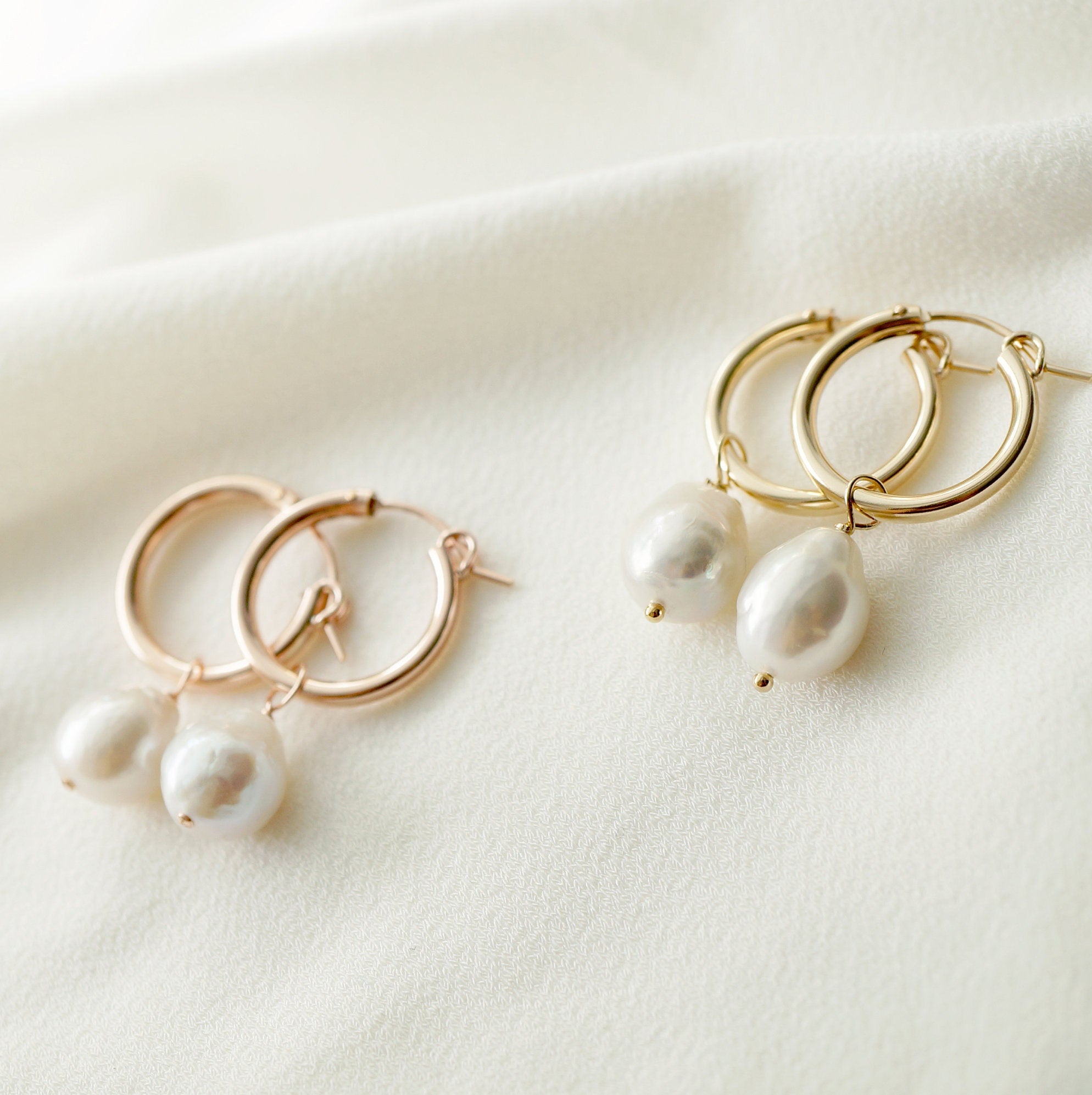 Baroque Pearl Gold Hoop Earrings (Claudette) // Bridal earrings // Handmade earrings // Wedding jewelry