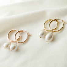 Load image into Gallery viewer, Baroque Pearl Gold Hoop Earrings (Claudette) // Bridal earrings // Handmade earrings // Wedding jewelry