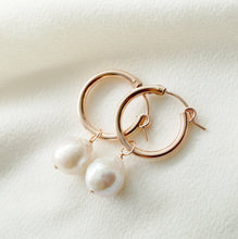 Load image into Gallery viewer, Baroque Pearl Gold Hoop Earrings (Claudette) // Bridal earrings // Handmade earrings // Wedding jewelry