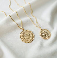 Load image into Gallery viewer, Traveler&#39;s Gold Coin Medallion Necklace (St Christopher Luxe) // 14K Gold filled // Gold Coin Jewelry // Minimalist jewelry
