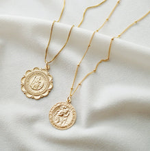 Load image into Gallery viewer, Traveler&#39;s Protection Gold Coin Medallion Necklace (St Christopher Regal) // 14K Gold filled // Gold Coin Jewelry // Minimalist jewelry