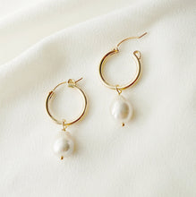 Load image into Gallery viewer, Baroque Pearl Gold Hoop Earrings (Claudette) // Bridal earrings // Handmade earrings // Wedding jewelry