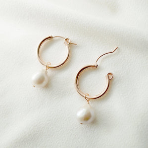Baroque Pearl Rose Gold Hoop Earrings (Claudette) // Bridal earrings // Handmade earrings // Wedding jewelry