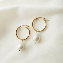 Load image into Gallery viewer, Baroque Pearl Gold Hoop Earrings (Claudette) // Bridal earrings // Handmade earrings // Wedding jewelry