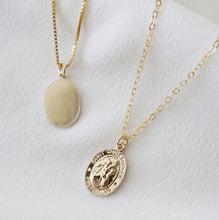 Load image into Gallery viewer, Traveler&#39;s Protection Small Gold Coin Necklace (St Christopher Spiro) // Saint Christopher Medal 14K Gold filled // Religious Jewelry