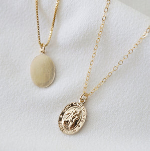 Traveler's Protection Small Gold Coin Necklace (St Christopher Spiro) // Saint Christopher Medal 14K Gold filled // Religious Jewelry