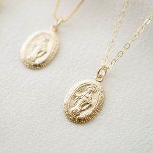 Petite Blessed Mother Virgin Mary Gold Coin Medallion Necklace (Mary Pico) // 14K Gold filled // Gold Coin Jewelry // Religious Jewelry