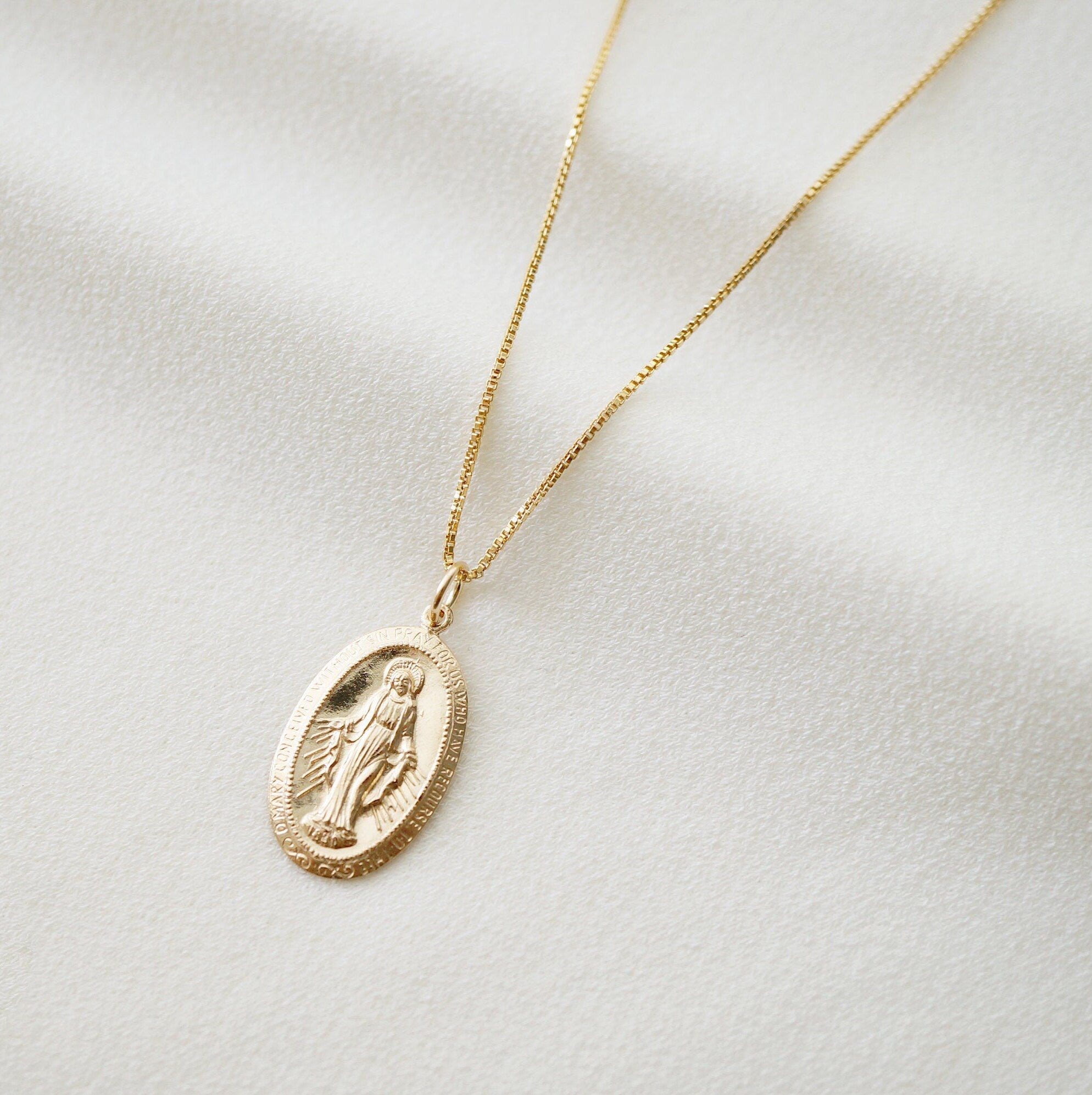 Mother of Pearl Virgin Mary Medal Necklace - Gold or Silver – Balara Jewelry
