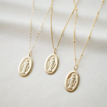 Load image into Gallery viewer, Blessed Mother Virgin Mary Sterling Silver Medallion Necklace (Mary Centro) // 14K Gold filled // Coin Jewelry // Religious Jewelry