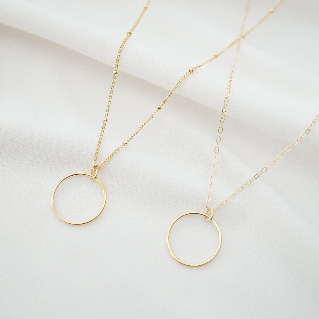 Gold Circle Hoop Pendant on 14K Gold fill Necklace (Davi) // Eternity Necklace // Gift for her // Minimalist jewelry