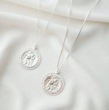 Load image into Gallery viewer, Traveler&#39;s Protection Gold Coin Medallion Necklace (St Christopher Regal) // 14K Gold filled // Gold Coin Jewelry // Minimalist jewelry