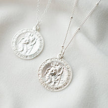 Load image into Gallery viewer, Traveler&#39;s Protection Silver Coin Medallion Necklace (St Christopher Regal) // Saint Christopher Medal // Travel Gift // Religious Catholic