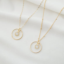 Load image into Gallery viewer, Gold Circle Hoop with Moonstone on 14K Gold fill Necklace (Phoenix) // Eternity Necklace // June Birthstone // Minimalist jewelry