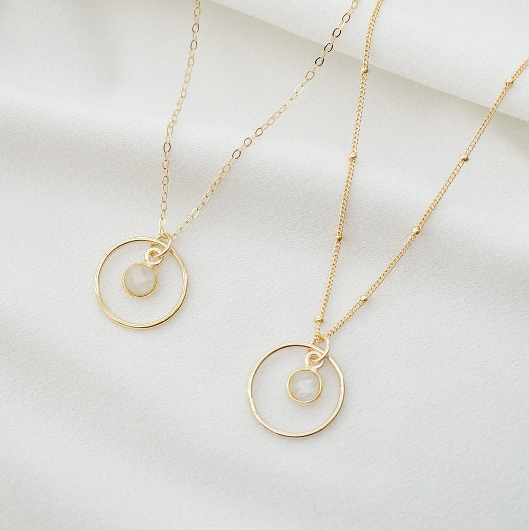 Gold Circle Hoop with Moonstone on 14K Gold fill Necklace (Phoenix) // Eternity Necklace // June Birthstone // Minimalist jewelry