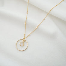 Load image into Gallery viewer, Gold Circle Hoop with Moonstone on 14K Gold fill Necklace (Phoenix) // Eternity Necklace // June Birthstone // Minimalist jewelry
