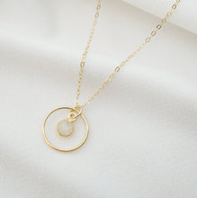 Load image into Gallery viewer, Gold Circle Hoop with Moonstone on 14K Gold fill Necklace (Phoenix) // Eternity Necklace // June Birthstone // Minimalist jewelry