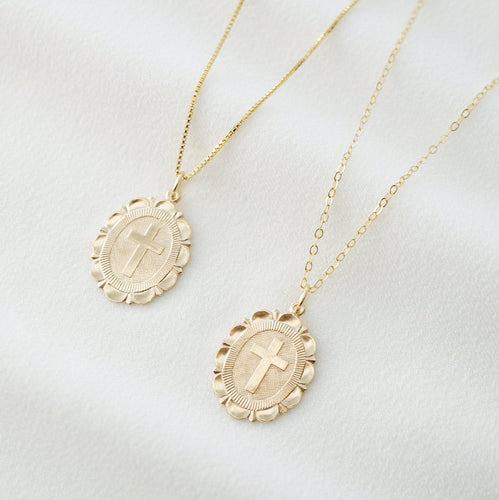 Cross Gold Coin Medallion Necklace (Monet) // 14K Gold filled // Gold Coin Jewelry // Religious Jewelry