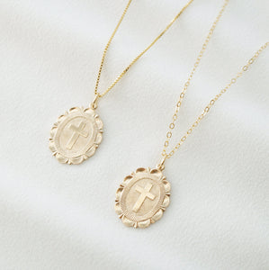 Cross Gold Coin Medallion Necklace (Monet) // 14K Gold filled // Gold Coin Jewelry // Religious Jewelry