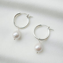 Load image into Gallery viewer, Baroque Pearl Rose Gold Hoop Earrings (Claudette) // Bridal earrings // Handmade earrings // Wedding jewelry