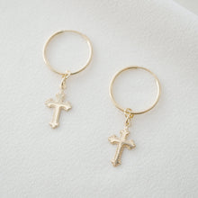 Load image into Gallery viewer, Gold Cross Hoop Earrings (Esmena) // Gold Infinity hoop // Gifts for her // Minimalist jewelry