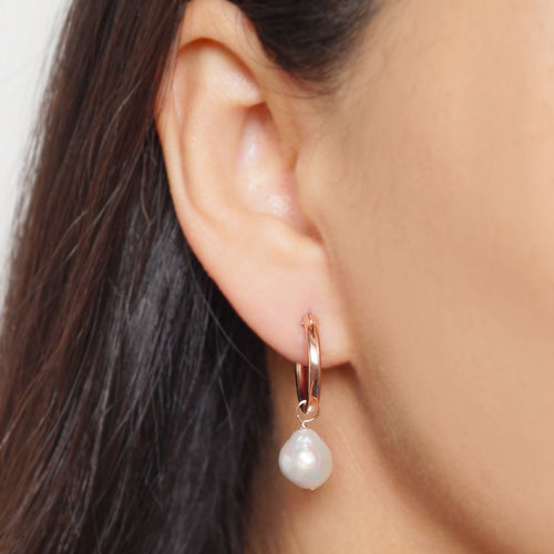 Baroque Pearl Rose Gold Hoop Earrings (Claudette) // Bridal earrings // Handmade earrings // Wedding jewelry