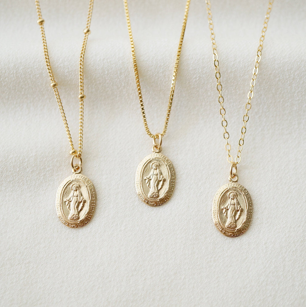 Petite Blessed Mother Virgin Mary Gold Coin Medallion Necklace (Mary Pico) // 14K Gold filled // Gold Coin Jewelry // Religious Jewelry
