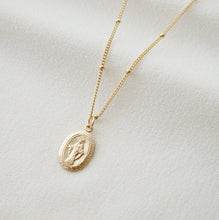 Load image into Gallery viewer, Petite Blessed Mother Virgin Mary Sterling Silver Medallion Necklace (Mary Pico) // 14K Gold filled // Religious Jewelry