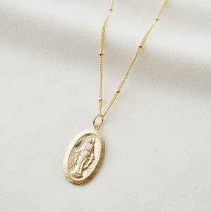 Blessed Mother Virgin Mary Gold Coin Medallion Necklace (Mary Centro) // 14K Gold filled // Gold Coin Jewelry // Religious Jewelry