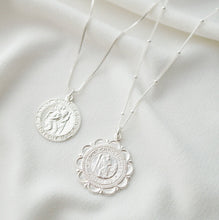 Load image into Gallery viewer, Traveler&#39;s Protection Silver Coin Medallion Necklace (St Christopher Regal) // Saint Christopher Medal // Travel Gift // Religious Catholic