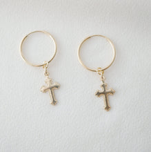 Load image into Gallery viewer, Gold Cross Hoop Earrings (Esmena) // Gold Infinity hoop // Gifts for her // Minimalist jewelry