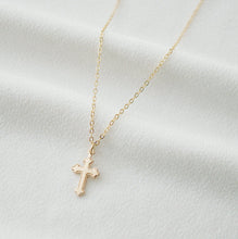 Load image into Gallery viewer, Tiny Gold Cross Necklace (Jada) // 14K Gold filled // Religious jewelry // Minimalist jewelry
