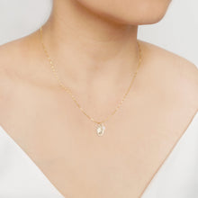 Load image into Gallery viewer, Traveler&#39;s Protection Gold Coin Medallion Moonstone Necklace (St Christopher Spiro Cira) // 14K Gold filled // Gold Coin Jewelry
