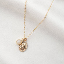 Load image into Gallery viewer, Traveler&#39;s Protection Gold Coin Medallion Moonstone Necklace (St Christopher Spiro Cira) // 14K Gold filled // Gold Coin Jewelry