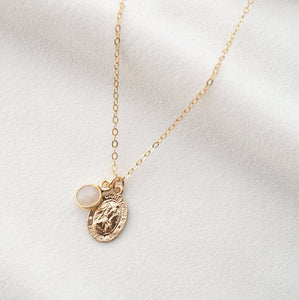 Traveler's Protection Gold Coin Medallion Moonstone Necklace (St Christopher Spiro Cira) // 14K Gold filled // Gold Coin Jewelry