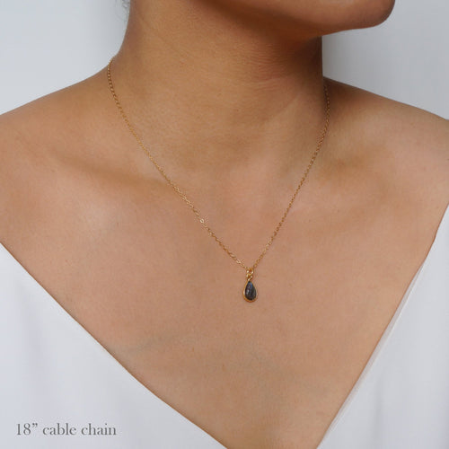 Labradorite Teardrop Gold Necklace (Isla) on 14K Gold Filled Chain// Gift for her // Minimalist jewellery //