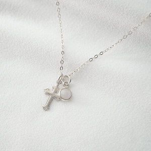 Tiny Sterling Silver Cross Necklace with moonstone (Jada Gem) // 14K Gold filled // Religious jewelry // Minimalist jewelry