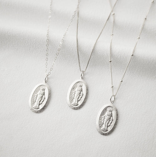 Blessed Mother Virgin Mary Sterling Silver Medallion Necklace (Mary Centro) // 14K Gold filled // Coin Jewelry // Religious Jewelry