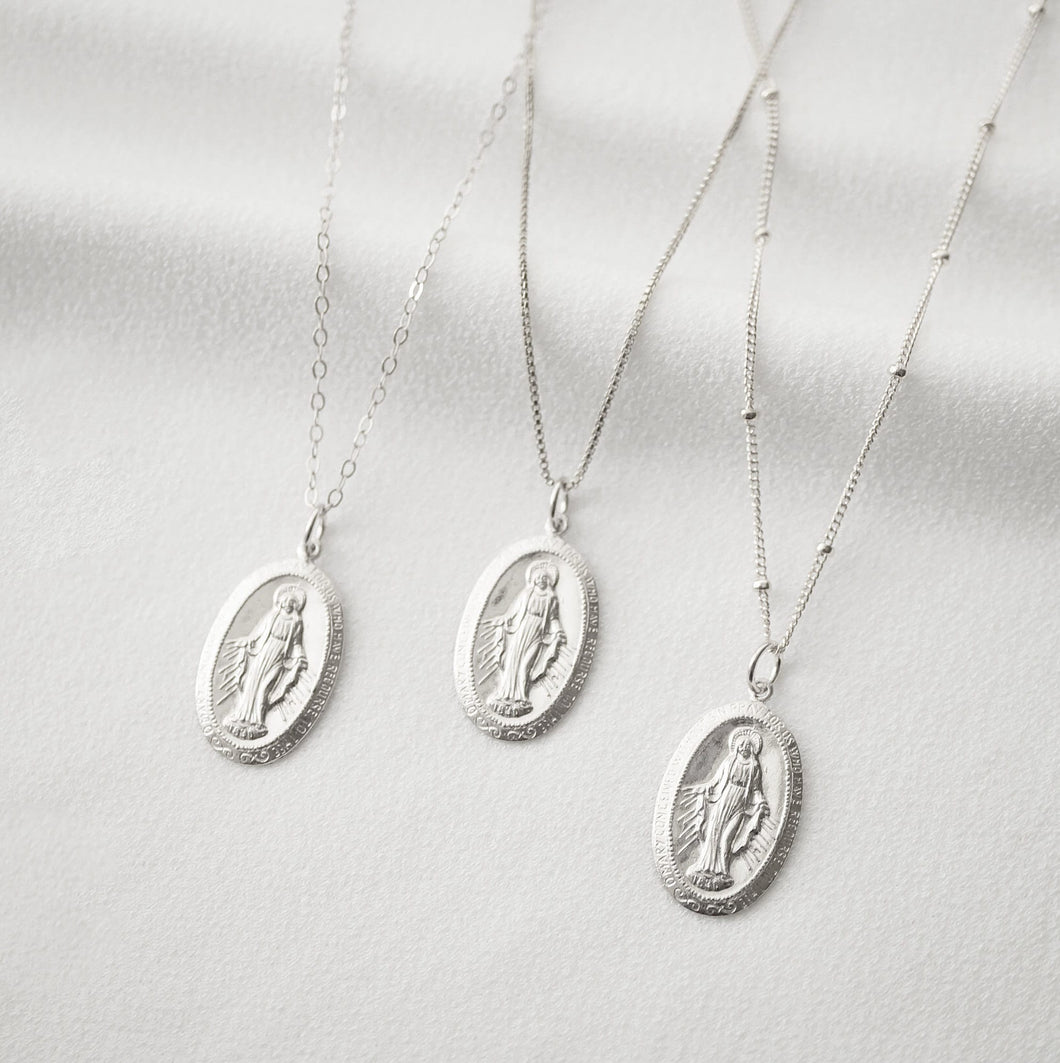 Blessed Mother Virgin Mary Sterling Silver Medallion Necklace (Mary Centro) // 14K Gold filled // Coin Jewelry // Religious Jewelry