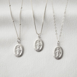 Petite Blessed Mother Virgin Mary Sterling Silver Medallion Necklace (Mary Pico) // 14K Gold filled // Religious Jewelry