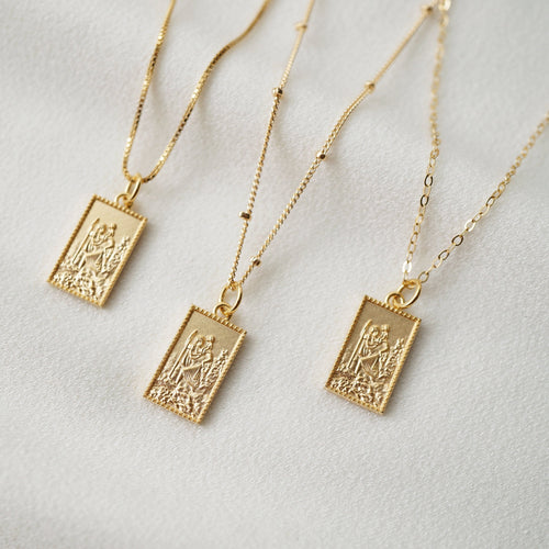 Traveler's Protection Gold Vermeil Necklace (St Christopher Kane) // 14K Gold filled Chain // Gold Vermeil Pendant // Minimalist jewelry